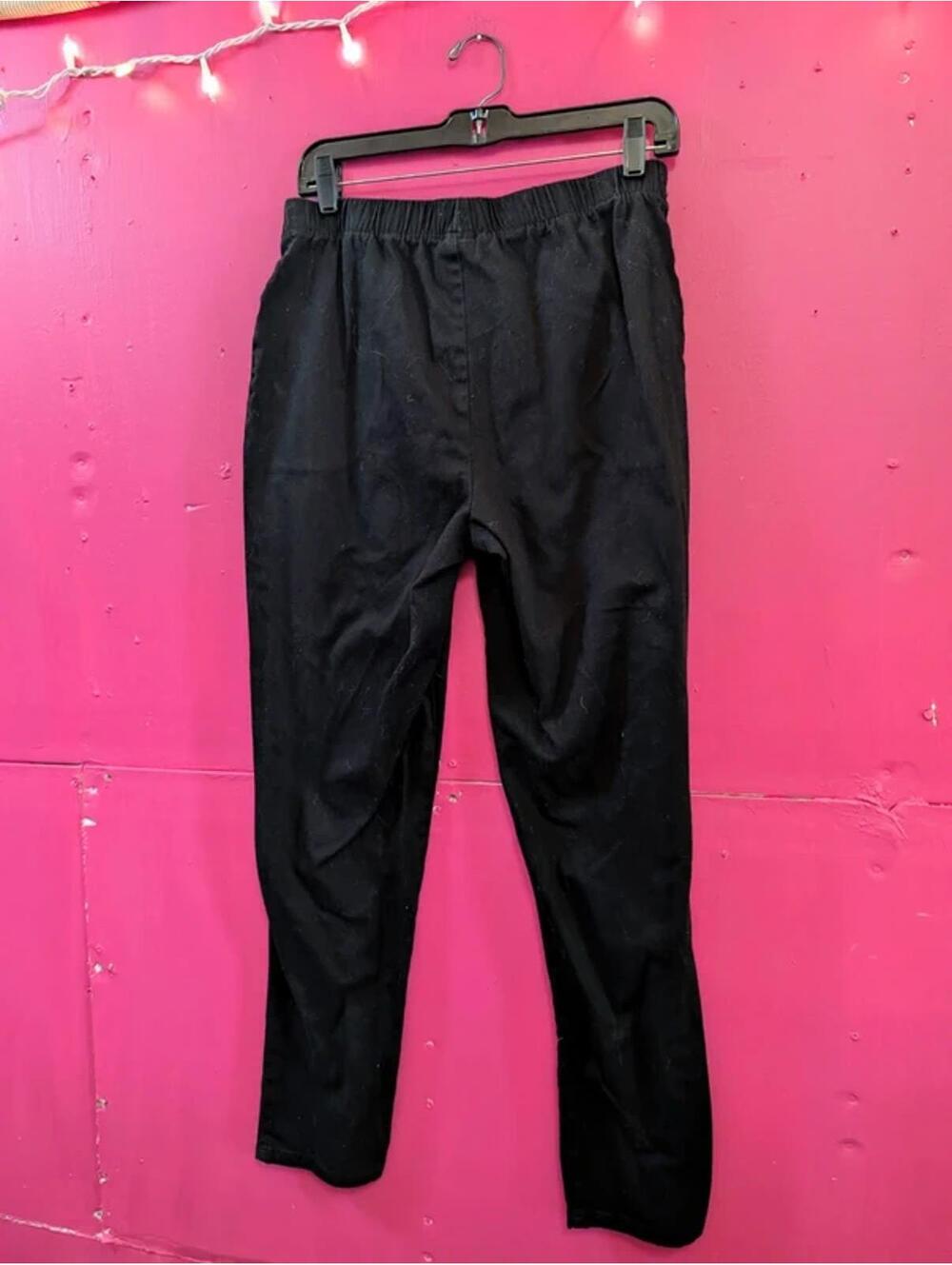 Black Flat Front Stretch Cotton Trousers Medium size 8/10 - Picture 2 of 3